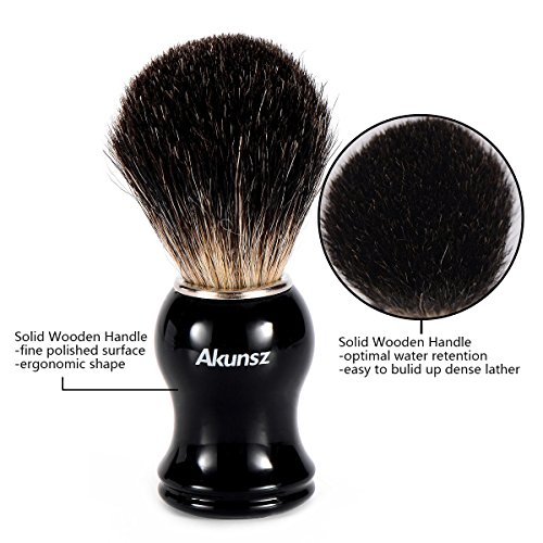 Shaving Brush and Bowl, AKUNSZ Shave Kit: Pure Badger Shaving Brush + 3.2" Black Stainless Steel Shaving Bowl + Shave Stand - Shave Brush Kit