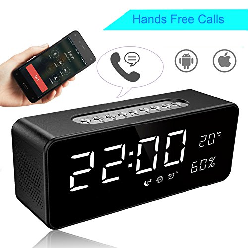 Orionstar Aid Sleep Wireless Alarm Clock Radio Bluetooth Stereo Speaker HD Sound Repeat Snooze Function 8â€ LED Thermometer AUX MicroSD USB iPhone /Android Compatible Model S1 with Wall Charger Black