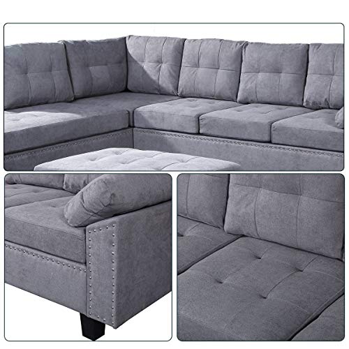 Merax Sectional Sofa with Chaise Lounge and Ottoman 3Seat Sofas Couch