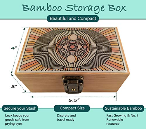 Stash Box Combo - Accessories Kit, Locking Wooden Box with Grinder, Rolling Tray, Smell Proof Glass Jar, Bamboo Box with Lock (Desert Visions)