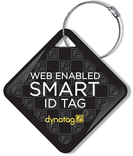 Dynotag Web Enabled Smart ID Tag, Delue Steel tag with Braided Steel Loop, with DynoIQ & Lifetime Recovery Service. Diamond (Black)