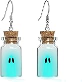 Gonashow Ghost Earrings & Necklace Blue, Ghost In A Bottle Glow in The Dark, Adopt A Ghost Earrings for Women Decor, Fun Cute Earrings, Ghost Necklace for Women Spooky Halloween Jewelry Set