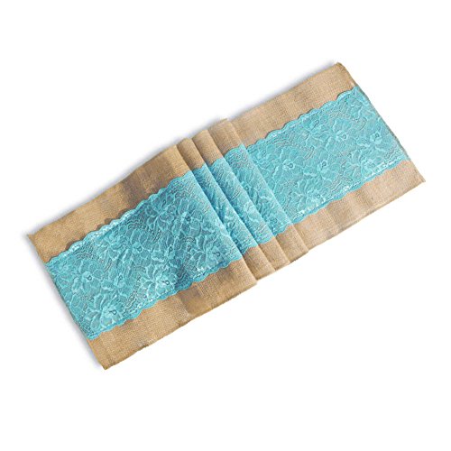 ARKSU Turquoise Burlap Table Runner,12 by 72 inch No-fray Jute Hessian Vintage Rustic Natural Wedding Christmas Country Outdoor Decor - Thumbnail 3