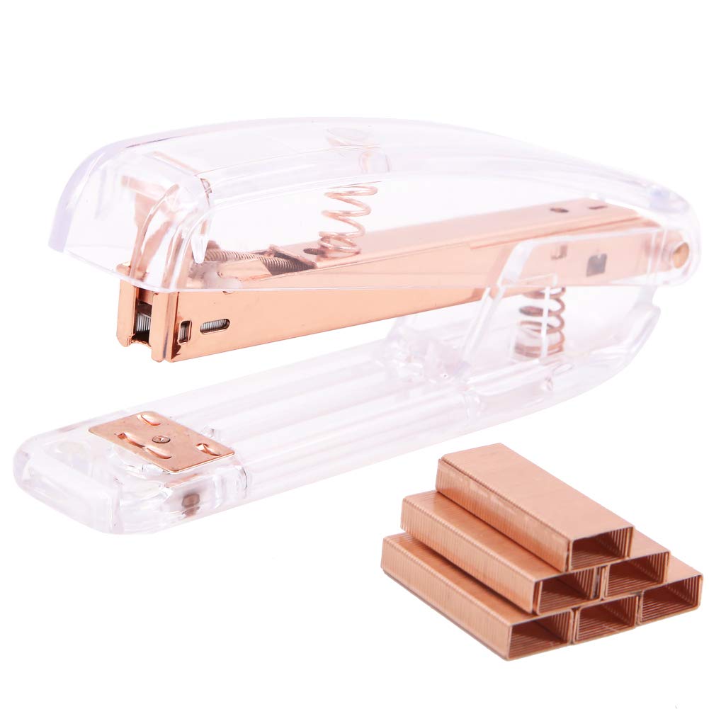 Acrylic Desktop Staplers with 1000 Pieces Staples for Office School Desk Accessory(Rose Gold)