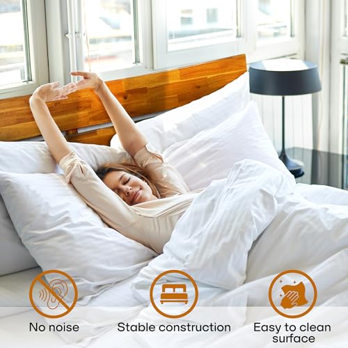 Acacia Aurora King Bed Frame and Headboard Solid Wood Platform Bed, King Bed Frame, Unqiue Design Contemporary Signature Wood Bed Compatible with All Mattress Types, Non-Slip and Noise-Free, Caramel