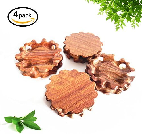 HOMLICO Round Wood Base Carved Pedestal/Vase/Spice Jar Display Stand,Set of 4.with Protective Rubber Bumpers.Perfect for Everyday Use,as well as Gifts