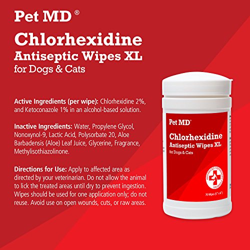 Pet MD Chlorhexidine Wipes XL with Aloe for Dogs and Cats Medicated