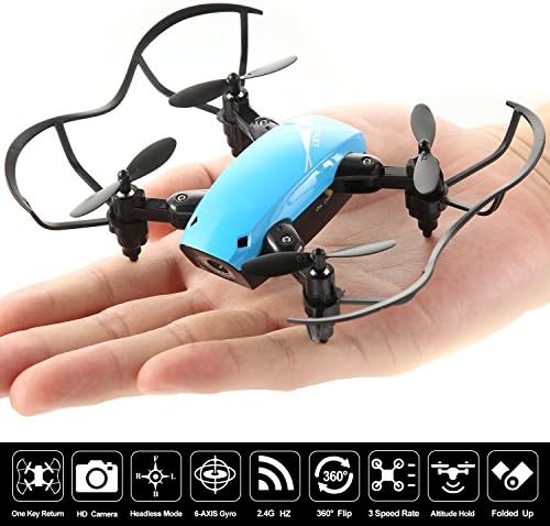 Nano Mini RC Portable Pocket Foldable Stunt Drone Quadcopter Helicopter for Kids, Beginners, Indoor & Outdoor- Camera, Remote Control, Headless Mode & Altitude Hold (Blue)