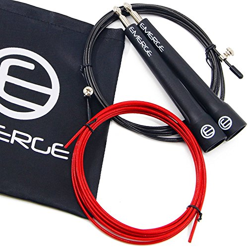 Emerge Speed Jump Rope by Training Skipping Rope for Cross Training 10X Your Double Under Training for Maximum Endurance Fully Adjustable 360Â° Swivel Ball Bearing with Comfortable Handles