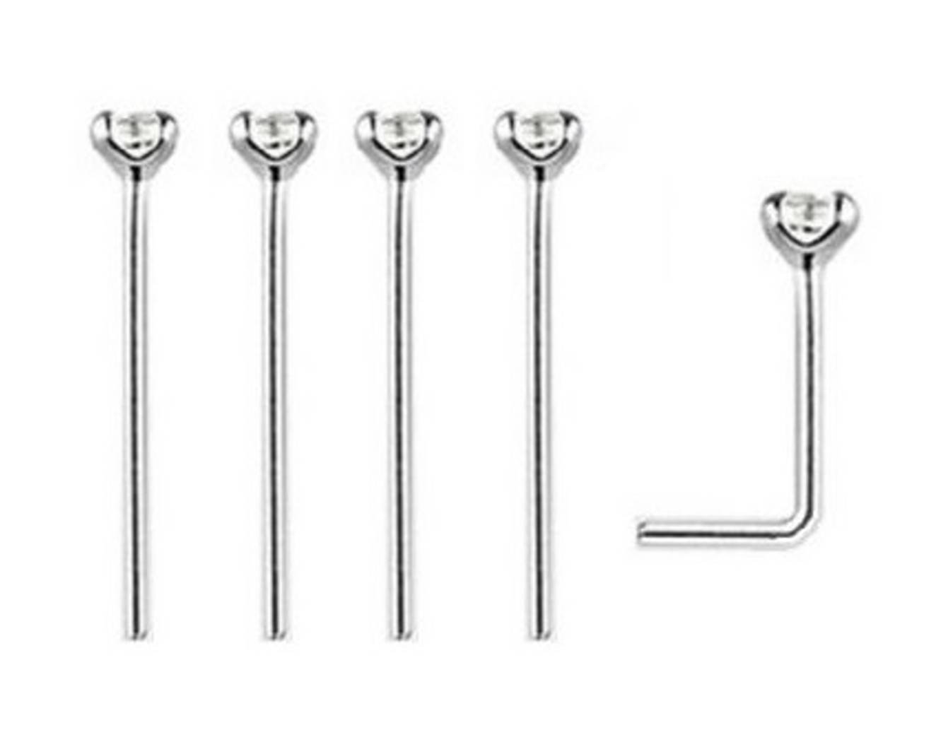 PACK OF 5 Clear Crystal Nose Studs STERLING SILVER Thin 0.6mm Bar Bend to Fit CHOOSE CRYSTAL SIZE - 1.2mm 1.5mm 2mm or 2.5mm (2 MM)