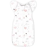 ANYEDDE Baby Transitional Swaddle Sleep Sack - Arms Up Swaddles for Baby Girl, 3-6 Months Newborn Swaddle Sleep Sack with Cuff Removable & 2-Way Zipper Design, Pink Cloud Transition Sacks