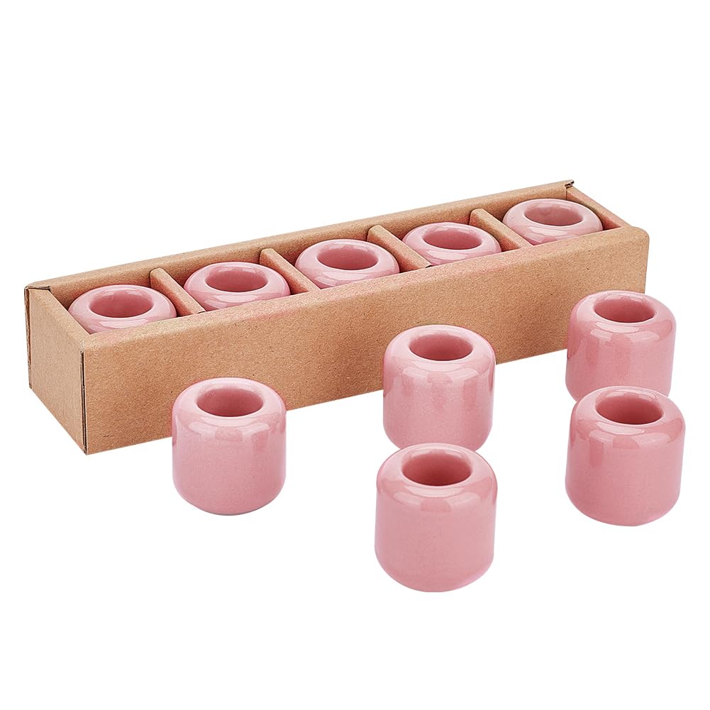 AHANDMAKER 10 Pieces Ceramic Candle Holder Pink Mini Ceramic Chime Ritual Spell Candle Holders for Taper, Rituals, Spells, Vigil, Altar, Wiccan Supplies & More 0.7 Inches in Diameter