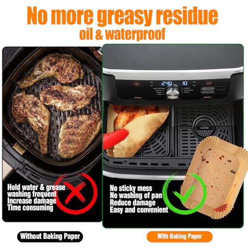 Anhow 200 PCS Baking Paper Air Fryer, Greaseproof Paper for Air Fryer Ninja 10.4L AF500EUCP/Cosori Air Fryer 10L, Food-Grade BPA Free, Paper for Air Fryer for 5.2-10.4L Fryer