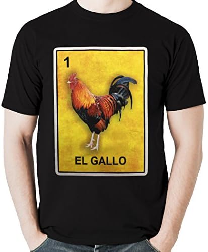 Viva Mexico Men's El Gallo Rooster Funny Loteria Mexican Game T-Shirt Large Black