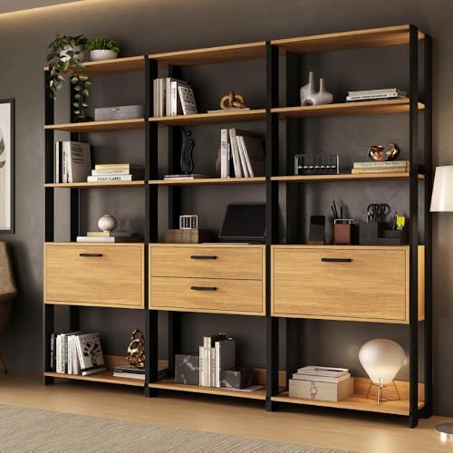 Multimóveis Estante de Escritório Modulada Texas MP6060 com 12 Prateleiras 2 Portas 2 Gavetas 219cm Preto/Madeirado