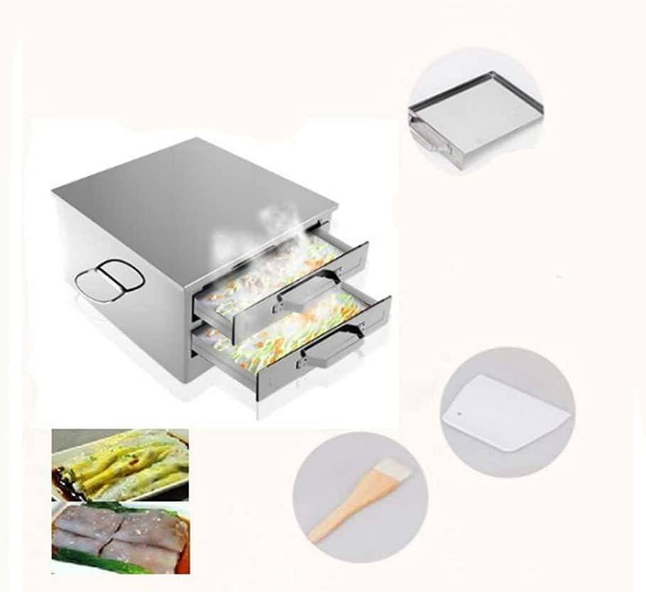 Adsled Rice Noodle Rolls Machine Stainless Steel Steamer 2 Grid Drawer Pull Rice Rolls Machine Household