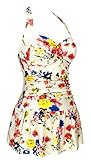 One Piece Floral Ruched Halter Push Up Slim Tummy Control Tankini Swimdress,Asia 2XL/US 6-8 (fast ship),Red