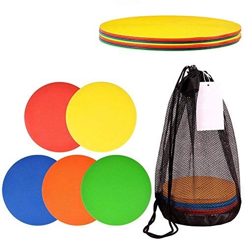 Dilwe Sports Cones, 10 Pcs Flat Highly Visible Training Disc Markers for Soccer Football Basketball Agility Drills with Mesh Carry Bag
