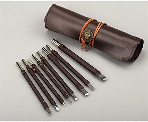 RAKUKAIMONO 8pcs Stone Carving Tool Chisels / Knife Set Kit Tungsten Alloy Steel with Leather Bag