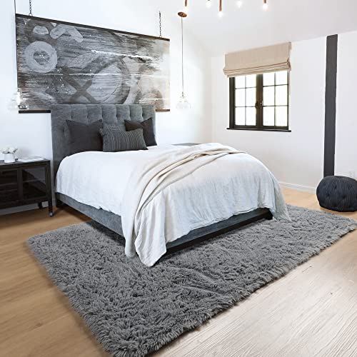 RUGVANE Grey Fluffy Area Rug 5x8 for Bedroom,Super Soft Rug for Living Room Decor,Fuzzy Rug for Baby Boy Girl Dorm Room,Shaggy Rug for Nursery Room,Plush Carpet for Playroom,Rectangle,Gray Furry Rug