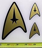 Star Trek Starfleet Federation - Command Com Badge Set of 3 HQ 2 Color Gold Metallic on High Gloss Black Vinyl Sticker Decal!