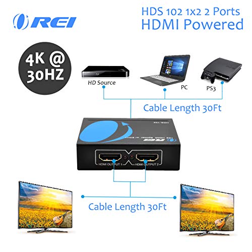 4K HDMI Splitter 1 in 2 Out by OREI - Ultra HD @ 30 Hz 1x2 Ver. 1.4 HDCP, Power HDMI Supports 3D Ful - medicalbooks.filipinodoctors.org