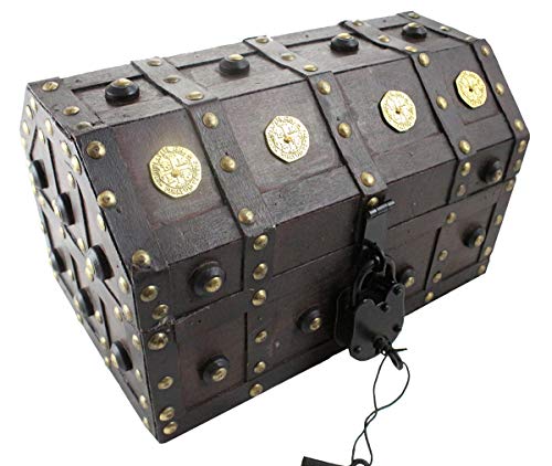Well Pack Box Treasure Chest Pirate 11x 7x 6 Lock Skeleton Keys Doubloon Accents in Antique Cherry Stain (Small)