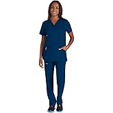 Cherokee Scrub Set For Women Modern Classic Fit 3 Pockets V-Neck Top WW620 with 5 Pockets Moderate Flare Leg Pant WW120