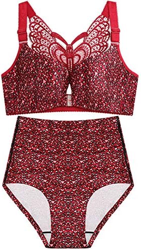 Women’s Sexy Plus Size Butterfly Front Closure Wirefree Push up Bra and Panties Set for B C D Cup