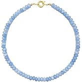 Iswawo Beaded Gemstone Necklace for Women, Pure Color Boho Bead Choker Natural Stone Surfer Beach Rainbow Beads 18K Gold Plated DIY Handmade Jewelry Charm Trendy Birthday Gifts