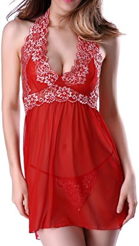 Vilania Women's Babydoll Lingerie Chemise Lace Sleepwear Mini Dress Set