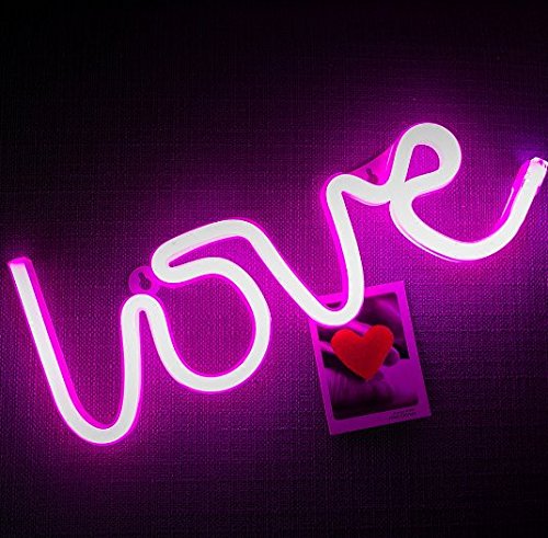 URTop 1Pcs Red/Pink/Warm White Led Neon Night Lights Love Lightning Heart Marquee Neon Light Sign USB / 3AA Battery Operated Wall Lamp Decor For Christmas Wedding Gift