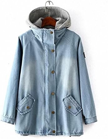 2pc Women Spring Autumn Denim Trench coat with innner Gray hooded vest Woman windbreaker outwear casaco feminino abrigos