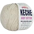Keche Cotton Yarn, 60% Cotton 40% Acrylic Yarn, Soft Cotton Yarn for Crochet and Knitting, Amigurumi Yarn 1 Skein/Ball 1.76 Oz (50g) / 180 Yrds (165m) - Cream