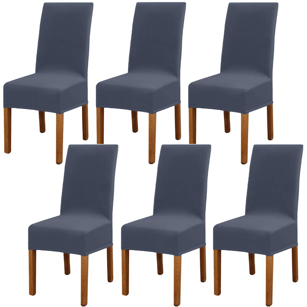 Leeyunbee Set of 6 Dining Chair Covers, Modern Elastic Stretch Chair Protector, Removable Washable Kitchen Chair Seat Covers for Hotel, Restaurant, Wedding, Dining Room, Banquet, Ceremony (Blue Grey)