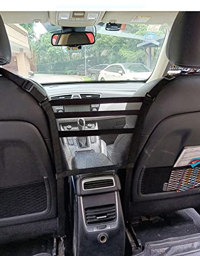 High Density 3-Layer Mesh Netting Bag for Car- Elastic Dog Car Barrier Seat Back Organizer, Car Net Pocket Handbag Holder Between Seats (Metal Hooks)