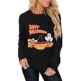 Barlver Women's Halloween Funny Skeleton T-Shirt Pumpkin Face Long Sleeve Novelty Cotton Costume Top Tees