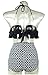 Cocoship Solid Black & Geometric Retro Boho Flounce Falbala High Waist Bikini Set Chic Swimsuit Bathing Suit L(FBA)