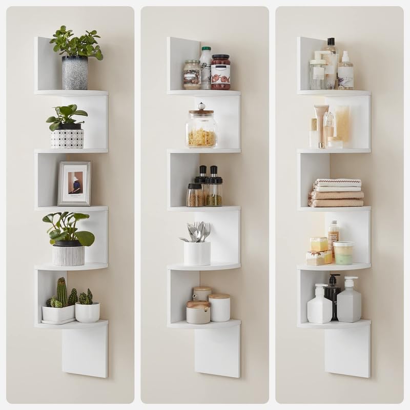 VASAGLE Corner Shelf Wall Mount, 5-Tier Floating Corner Bookshelf, Plant Shelf for Bedroom, Living Room, Bathroom, Home Office, Cloud White