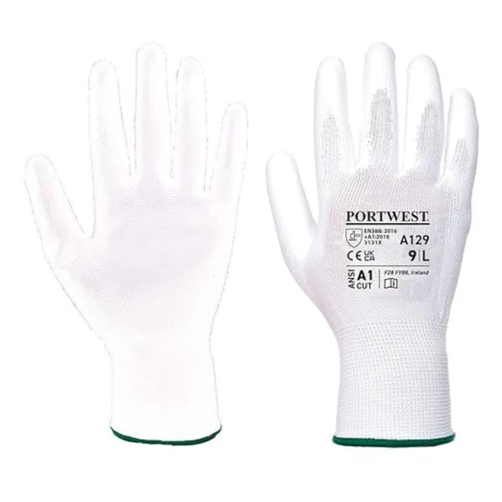 Portwest PU Palm Glove - Full Carton (480), Size: XL, Colour: White, A129WHRXL
