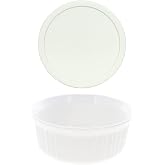 CorningWare FS5 1.5qt Round French White Casserole Dish &amp; F-5-PC Lid | Stoneware | Oven To Table Presentation | Freezer Safe | Ribbed Pattern Design | Non-Porous Glaze Resists Stains