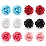 Handcrafted Resin Color Simulated Coral Rose Flower Earring Studs, Hypoallergenic Stainless Steel