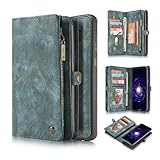 Galaxy S8 Plus Case,AKHVRS Handmade Premium Cowhide Leather Wallet Case,Zipper Wallet Case [Magnetic Closure]Detachable Magnetic Case & Card Slots for Samsung Galaxy S8 Plus (Blue)