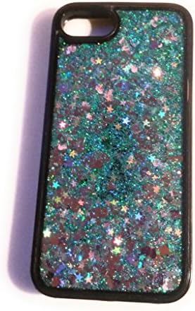 iPhone 6. 6S, 7, 8 Black Floating Liquid Quicksand Glitter Case, Purple &amp; Teal with Pink Hearts &amp;Stars (Purple &amp; Teal with Pink Hearts)