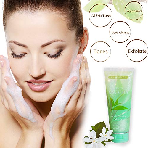 Green Tea Matcha Gentle Foaming Exfoliator, Best Exfoliating Face Wash For Men & Women, Deep Cleansing & Reduces Clogged Pores, Anti-Aging Facial Skin Care Cleanser, Microdermabrasion Effect