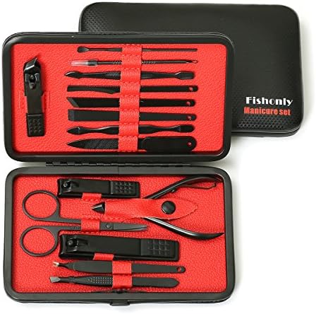 Fishonly Professional Manicure Set Pedicure Kit Nail Clipper Case Grooming kit Nail Tool Travel Grooming Set Nail Cutter Nail Clipper (Red(15set))