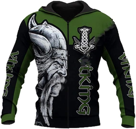 Viking Tattoo 3DDruck Reißverschluss Hoodie Mode Trainingsanzug Lässig