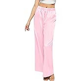 SWOMOG Women's Silk Satin Pajama Pants Longs Silky Sleep Pants Loungewear Trousers Elastic Waist Lounge Pj Bottoms