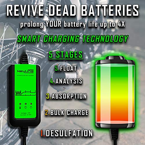 12V Automatic Battery Maintainer Tender Trickle Charger Desulfator | .75 Amp 5 Stage Smart Conditioner for Perfect Battery Charging & Maintenance by KeyLine Chargers | Best for Motorcycles ATV Jet Ski - Thumbnail 2