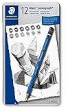 STAEDTLER premium quality drawing pencil, Mars Lumograph, graphite pencil set in metal tin, break-resistant super-bonded lead, design set of 12 degrees, 100 G12